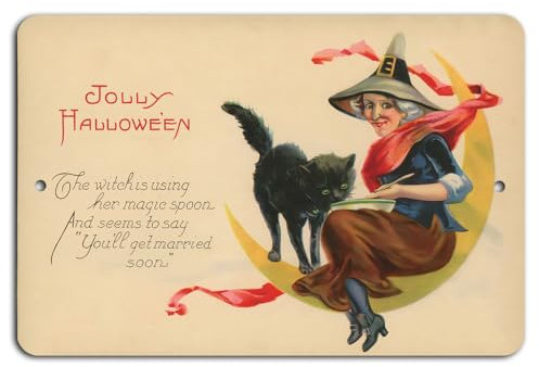 Joyeux Halloween : une cuillère magique pour une fortune effrayante ! enseignes en métal affiche vintage metal deco 12x8 inch/30x20cm