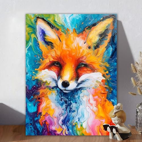 Malen Nach Zahlen Erwachsene Fuchs, Malen Nach Zahlen Kinder, DIY Kreativ Set für Frauen mit 3-Pinseln Acrylfarbe Kit, Paint by Numbers Interessant für Aesthetic Room Decor, Ohne Rahmen 60x80cm C-7