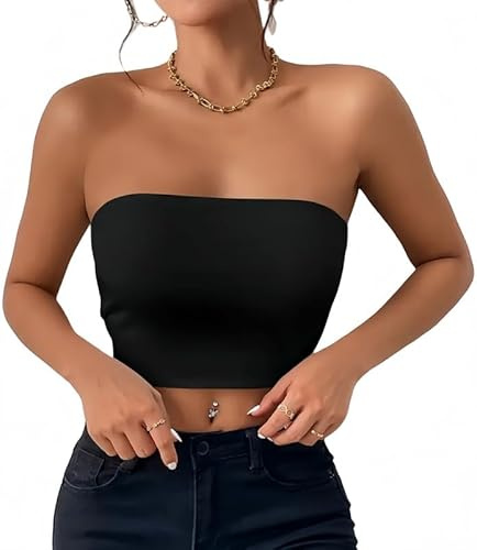 Sukiglam Tubo Top Mujer Camiseta Sin Tirantes Verano Bandeau Slim Fit Sin Mangas Crop Tops con Banda Elástica Doble Capa Blusa Tubo Básico Y2K Shirt Sexy Sin Acolchado Bustier Aesthetic Clothes