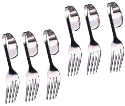 IMIKEYA Tenedor de Acero Inoxidable Mango Curvo para Ensalada y Postres, 6 Piezas, Diseño Ergonómico Adecuado para Tiendas de Té y Hoteles