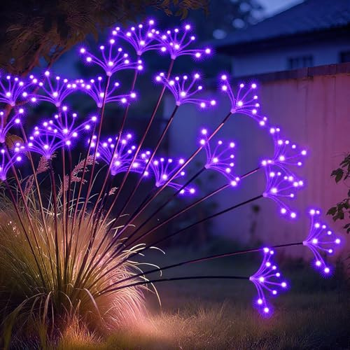 JJGoo Luci solari da giardino, confezione da 2 luci solari a forma di stella oscillante, impermeabili, luci per esterni, decorazione per cortile, patio, vialetto, viola
