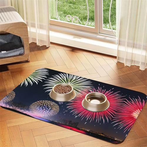WZYCWB Sets de table absorbants pour animaux de compagnie - 30 x 45 cm - Motif feux d'artifice - Antidérapants - Pour nourriture et nourriture - Pour chiens et chats