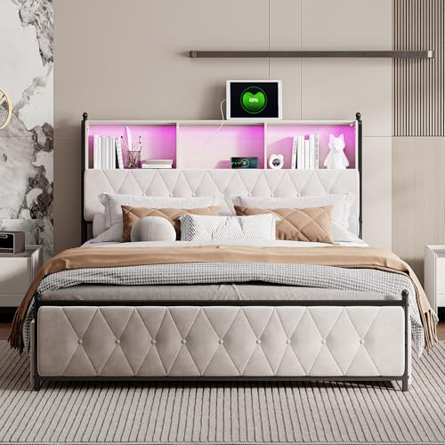 Yeutre Bett 180x200 mit Stauraum, Polsterbett Doppelbett mit USB Ladefunktion, Stauraum Kopfteil und 4 Schubladen Stauraumbetten Jugendbett Bettgestell mit Lattenrost, Ohne Matratz,Samt