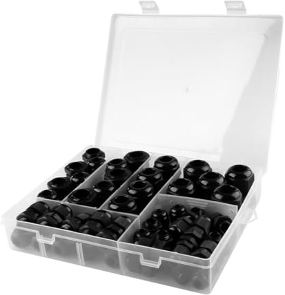 Lotsdonxia 50 Pcs IP68 Waterproof Cable Glands Set, Adjustable 3-15mm Nylon Plastic Cable Connectors with Locknuts, PG7-19 Size Black Electrical Gland Joints for Outdoor Use