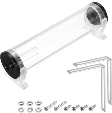 sourcing map Réservoir de refroidissement à eau G1/4 Filetage 50 mm x 210 mm Cylindre Échangeur de chaleur Réservoir de refroidissement à eau Radiateur Dissipateur thermique 1 entrée 2 sorties pour PC