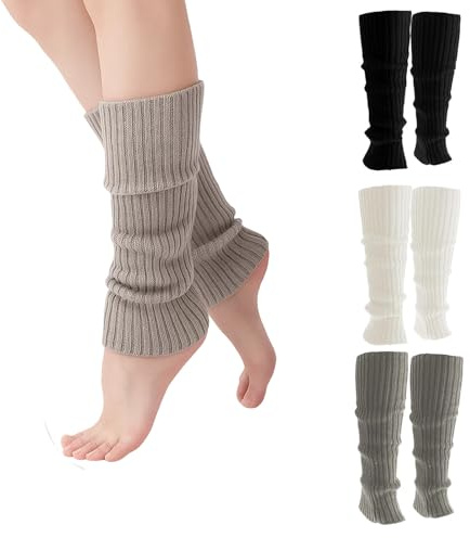BrvDrn Stulpen für Damen, Leg Warmers, 3 Paar Beinwärmer Für Frauen Und Mädchen, Weiche Stulpen In Schwarz, Weiß Und Grau, Ideal Für Ballett, Tanzen Und Winteraktivitäten, Länge – 40 cm