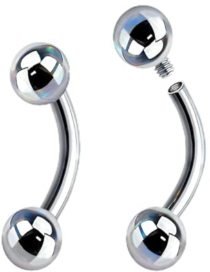 LAURITAMI 2Pcs Titanium Curved Barbells for Eyebrow Piercing, Tongue Bars 16G Lip Labret Tragus Helix Daith Cartilage Belly Piercing Jewellery 8mm