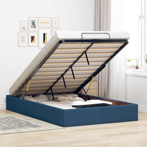 Refined Ottoman-Bett ohne Matratze Stoff Bettrahmen Bettgestell Polsterbett Bettgestell Bettrahmen mit Stauraum Blau 120x200 cm Stoff