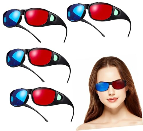 BESTonZON Occhiali 3d Per Visione Anaglifica e Film 5 Pezzi Lenti Rosse e Blu in Plastica Leggera, Comodi Per Sessioni Lunghe Davanti a Tv e Proiettore