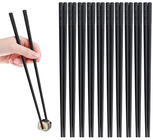 10 Pairs Chopsticks,24cm Fibreglass Reusable Chopsticks,Chinese Chop Sticks | Washable Black Chopstick Set,with Cherry Blossom Pattern,Easy to Use and Clean,for Sushi Noodles Rice