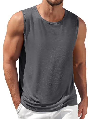 Lonya Canotta Palestra Uomo Canottiera Estiva Spiaggia Casuale Atletico Gilet Bodybuilding Running T Shirt Senza Maniche Grigio Scuro,L