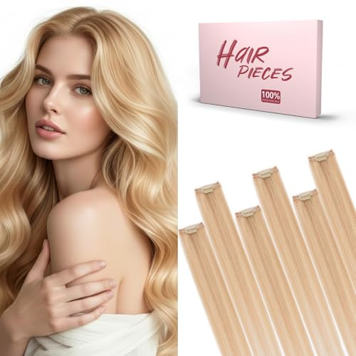 SEGO Pro Clip in Extensions Echthaar 6 Pcs 6 Clips Haarverlängerung Remy Echthaar Extensions Clip Hair Extensions invisible natürlich 25 cm Honigblond/Hellblond #18p613