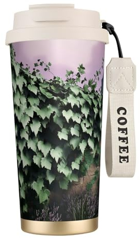 Tazza da caffè personalizzata unica – Bicchiere isolato in acciaio inox per viaggi, casa e ufficio, 500 ml, bianco edera
