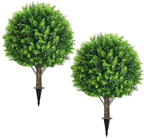 Loyimioo Arbre Artificiel en Boule 60 cm Lot de 2 Plante Artificielle Réaliste en Plastique avec Piquet de Sol Décoration de Jardin Terrasse Balcon pour Mariage et Noël
