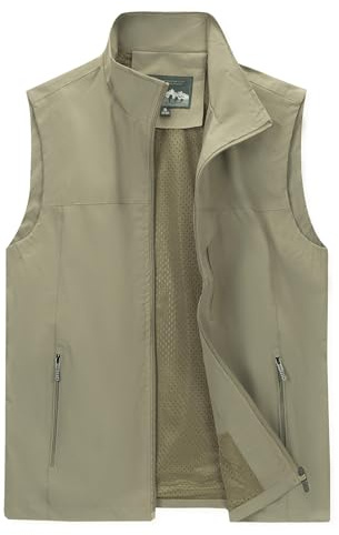 Herren Weste Sommer leicht, Outdoor Funktionsweste Khaki L