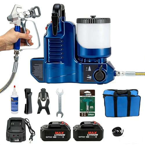 Pistola Airless Professionale 500w,6 Velocità Regolabili, Macchine per Verniciatura Airless a Spruzzo Airless Elettrica, con Batteria al Litio da 21V, 6 velocità Regolabili(2battery)