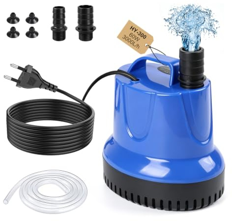 EXLECO Vattentät vattenpump, 60 W, 3 000 l/h, minivattenpump, pumpar för smutsigt vatten, akvarium, trädgårdsdamm – blå