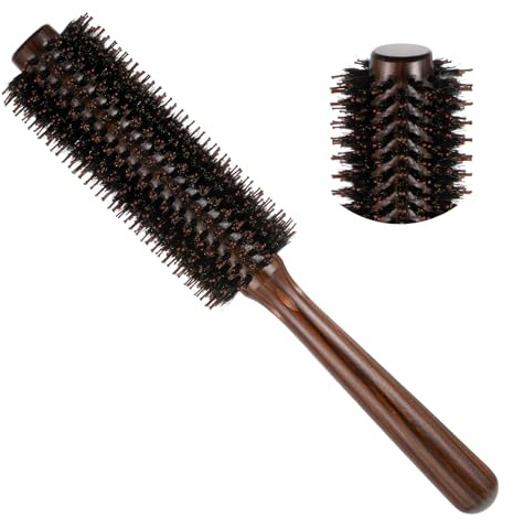 Cepillo redondo de cerdas naturales grandes, portátil, con peine de textura para peinar y dar volumen, flequillo, corto, medio, largo, rizado, liso, mojado – 4,55 cm de diámetro