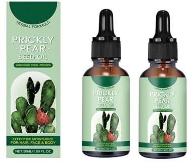 Prickly Pear Seed Oil for Face, Cold Pressed Cactus Oil, Natural Face Moisturiser for Dry Skin & Hair, Nourishing Essential Oil for All Skin Types, 50ml (2PC)