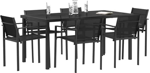 vidaXL Set di Mobili da Esterno 7 pcs Nero e antracite Textilene, Set di mobili da giardino moderni, in acciaio resistente, per terrazzi e giardini, seduta duratura e stile