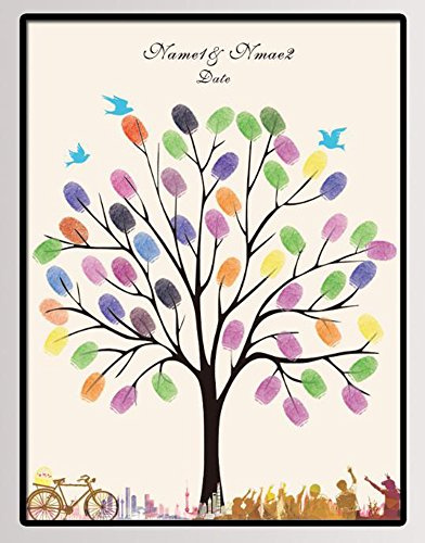 NOVAGO Tableau Toile(sans cadre) à empreintes pour les invités pour les événements mariage,anniversaire,baptême, communion (30x40 cm, Arbre)