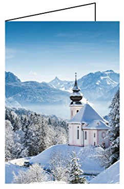 Junker Kirchenbedarf 10er Set Christliche Weihnachtskarten Klappkarten A6 - Schnee Winterlandschaft mit Kapelle - Grußkarten Weihnachten mit Umschlag
