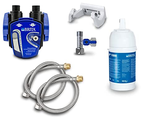 Untertisch-Wasserfilter: BRITA Filter-Kopf, BRITA Filter P1000, Flexschlauch, Eckventil-Adapter