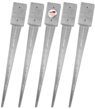 5x Bodeneinschlaganker 91x91x900mm, extra lang, verzinkt, für Kanthölzer | zum Einschlagen ins Erdreich, ohne Betonieren
