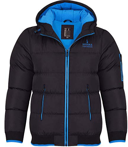 Spindle Childrens Boys Padded Winter Coat School Hooded Fleece Lined Jacket Zip Pockets Youths 13-14 Years Black Blue