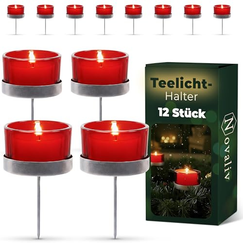 12x Kerzenhalter rot Teelichthalter Teelichtgläser Kerzenhalter zum Stecken Kerzenpicks für Adventskranz 5cm