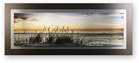 Kreative Feder 3D Metallic-Wandbild aus gebürstetem Alu-Verbund | Abendlicher Strand | modernes Designer Bild in XXL | 100 x 40 cm