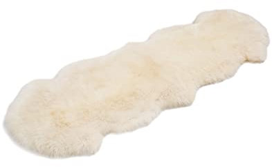Cakla Lammfell Echt 210-200cm x 55-65cm - Schaffell Echt aus Zwei Lederseiten Genäht - Fellteppich Weiß - Deko Fell für Stühle und Sofa - Natürliche Lammfell Teppich Wohnzimmer