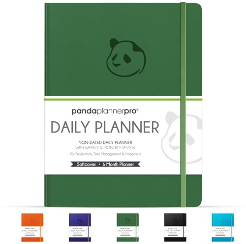 Panda Planner Pro – Bester Tagesplaner für Glück und Produktivität – 21,6 x 27,9 cm Softcover – undatierter Tag – garantiert organisiert – Dankbarkeit und Ziele 6-Monats-Tagebuch (dunkelgrün)