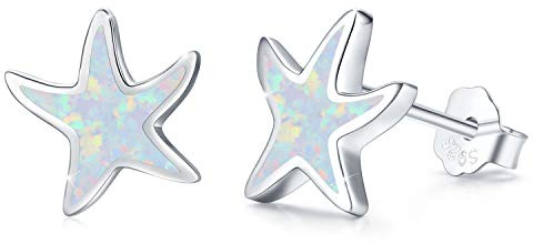 Opal Ohrringe für Damen 925 Sterling Silber Seestern/Herz/Schildkröte/Schmetterling/Hase/Pilz/Ohrringe Ohrstecker Tier Ohrringe Strand Seestern Schmuck für Frauen Mädchen Kinder