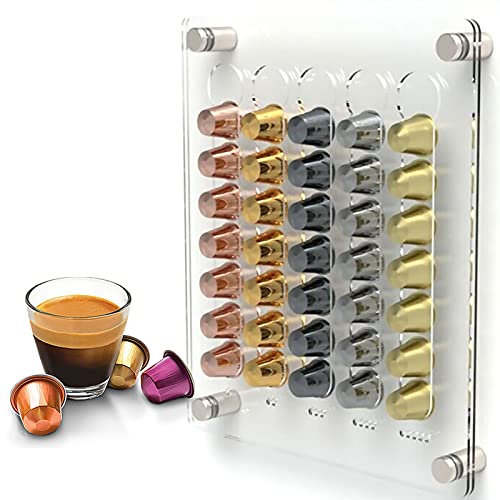HUIIUH Porta Cialde Caffè per Capsule Nespresso Original, 35PCS Porta Capsules in Acrilico Nespresso Holder, Portacapsule Ecologico & Robusto a Parete