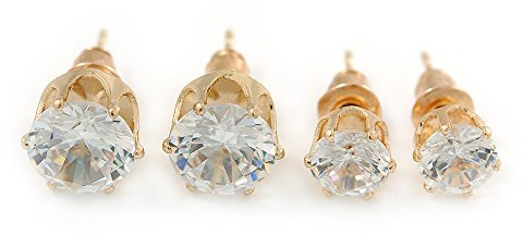 7 mm, 5 mm, set di 2 orecchini a perno con taglio rotondo in zirconia cubica trasparente/metallo color oro