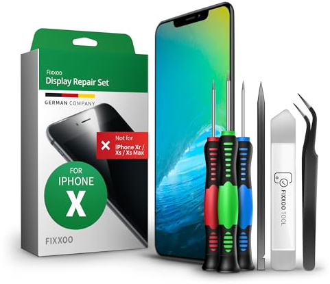 GIGA Fixxoo Produktbild Display für iPhone X [inkl. Werkzeug-Kit] - Retina LCD Glas mit Touchscreen - Display Reparatur Set - Ersatzdisplay für iPhone mit Werkzeugkit