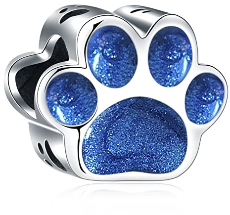 GLOWDAS Hund/Katze Pfote Print Charms passen europäische Tier Armband/Halskette, 925 Sterling Silber immer in meinem Herzen Welpen Fußabdruck Perlen, Geschenke für Familie/Muttertag/Weihnachten