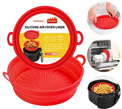 Air Fryer Silicone Liners - Reusable & Foldable Round Airfryer Oven Silicon Basket Instant Pot Liner 8.5 Inch For 5.3QT or Bigger