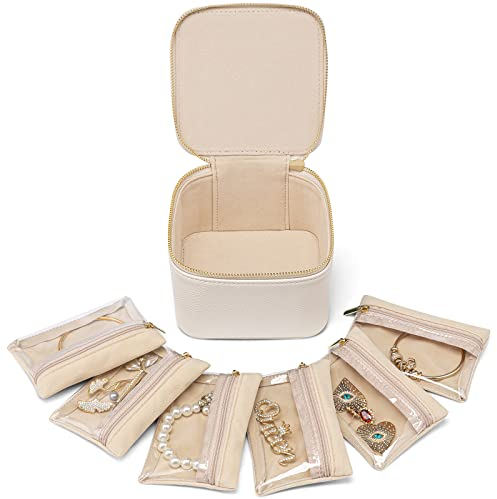 Vlando Travel Jewellery Box, Travel Essentials, Jewellery Organiser Jewellery Storage with 6 Velvet Jewellery Pouches, Jewellery Case for Necklace,Ring, Gifts for Women