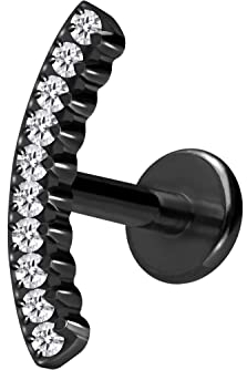 PIERCINGLINE Titan Labret mit Gewinde Aufsatz KRISTALLBOGEN Piercing Lippe Nase Ohr Helix Tragus Medusa Schwarz 1,2 x 6 mm