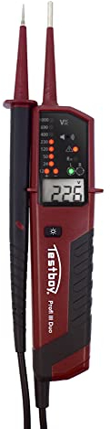 Testboy PROFI III DUO Zweipoliger Spannungsprüfer mit automatischer Prüfbereichswahl (einpolige Phasensuche, Durchgangsprüfer, Data Hold, LC-Display und Messstellenbeleuchtung, Einhandbedienung)