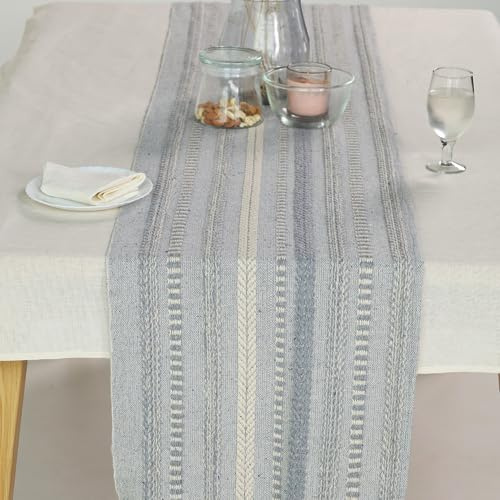 The Art Box Runner Da Tavolo In Tessuto Di Cotone Boho Modern Farmhouse Strisce Intrecciate Runner Da Tavolo Da Cucina Con Nappa Per Decorazioni Per La Casa Di Nozze (Grigio, 15x108 Inch)