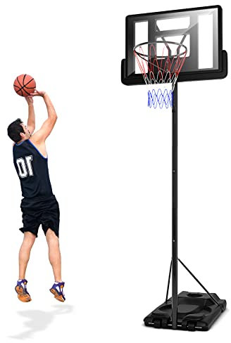 GYMAX Tragbarer Basketballständer 180-305cm, höhenverstellbares Basketballsystem mit 2 Rädern, befüllbarer Basis, Korbrand & Nylonnetz, Korbanlage für Jugendliche & Erwachsene