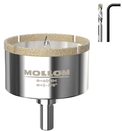 MOLLOM 2-3/8 (60mm) Diamant-Lochsäge mit 2 Zentrierbohrern | Fliesen-Lochsäge, glatter Schnitt für Porzellanfliesen, Keramik, Marmor und Granit