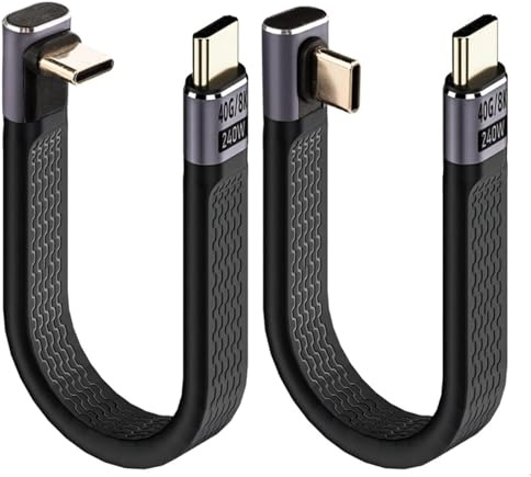 Leehitech 2×13CM 240W USB C to USB C Short Flat Cable, 40Gbps Data Transfer Right Angle Thunderbolt 4 Cable, 48V/5A Safe Charging and 8K@60Hz Display for iPhone 17/16, Macbook, iPad, Samsung and More