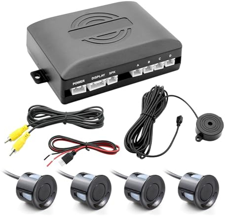 Dowrap Auto Video CVBS Parksensor mit 4 Sensoren Sensor Rückfahrunterstützung Backup-Radarwarner for Monitor-Kamera-System (Color : Black)
