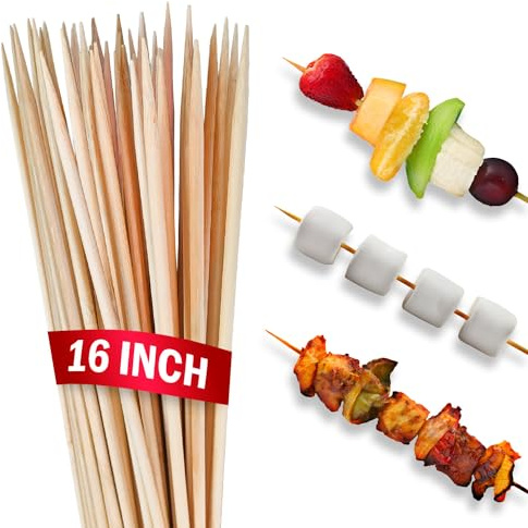50pcs 16 Bamboo Skewers Sticks for BBQ Kabob Grilling Barbecue Marshmallow Roasting Sticks 4mm Thick Wooden Smore Sticks Craft and More Size Choices 8/10/12/16 inch Long (50pc - 16 inch)