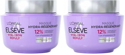 L'Oréal Paris - Masque Hydra-Régénérant pour Cheveux Déshydratés et Fatigués - Hydratation 72H - À l'Acide Hyaluronique - Elseve Hyaluron Repulp - 310 ml (Lot de 2)