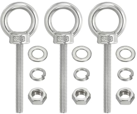 PATIKIL Perno de Ojo de Elevación M6 x 50mm, 3 Piezas de Acero Inoxidable 304 con Tuerca y Arandela Roscada para Colgar Hamacas y Artículos